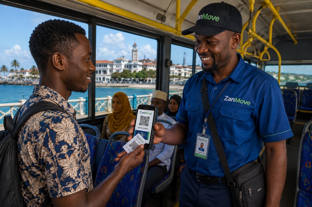 Conductor scanning passenger QR on ZanMove